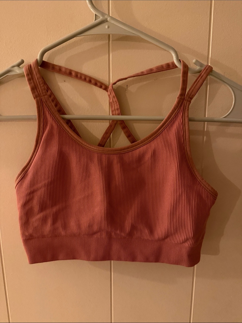 Zella Ribbed Double-Strap Sports Bralette - Dusty Rose